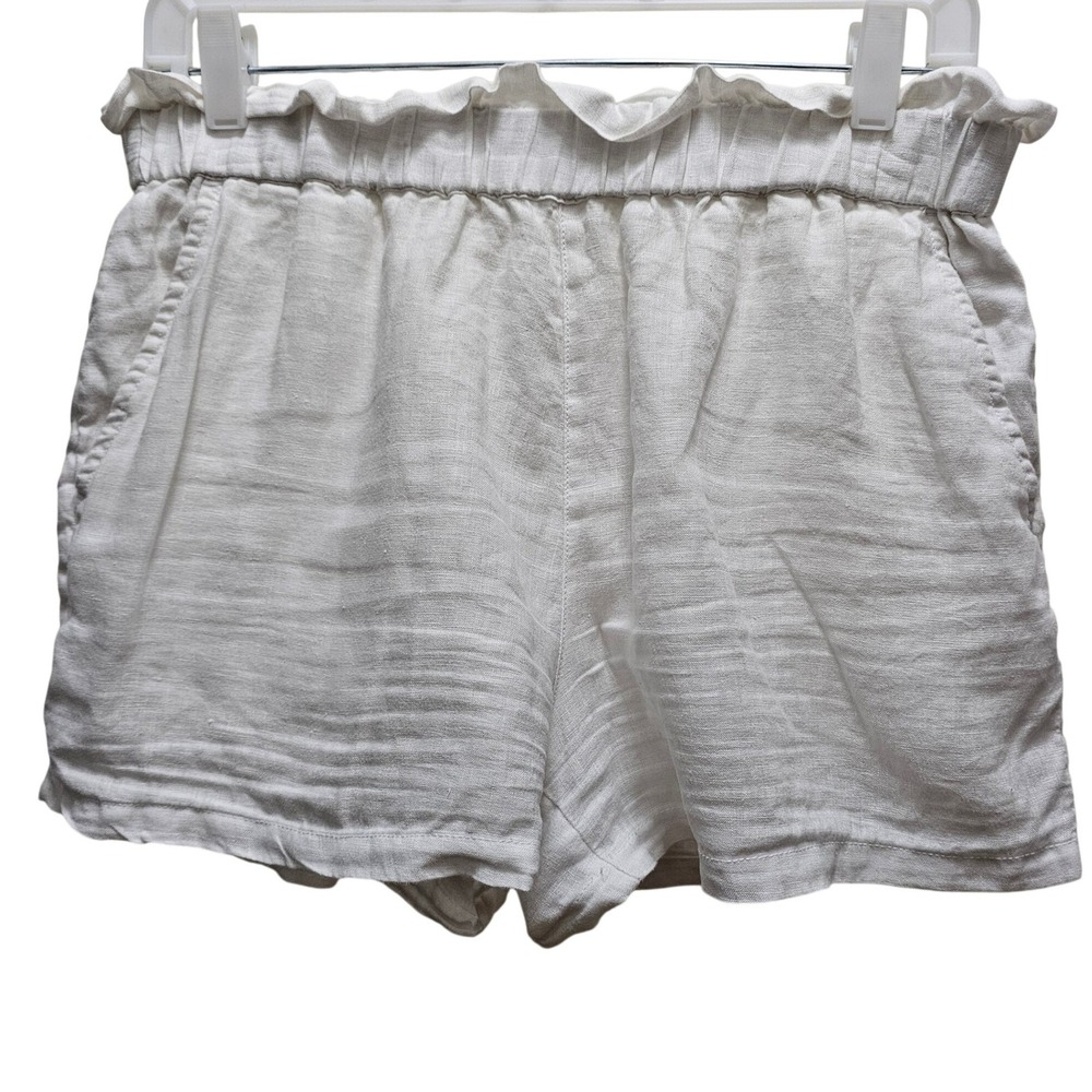 C&C California Womens White 100%‎ Linen Paperbag Waist Shorts Size M Resort Boho